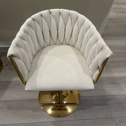 White Velvet Swivel Chair with Gold Base