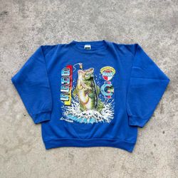 Vintage 90’s BASS Fishing Louisiana Crewneck Blue Sweater