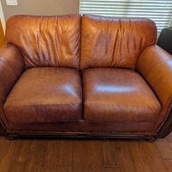 Tan Leather Loveseat 