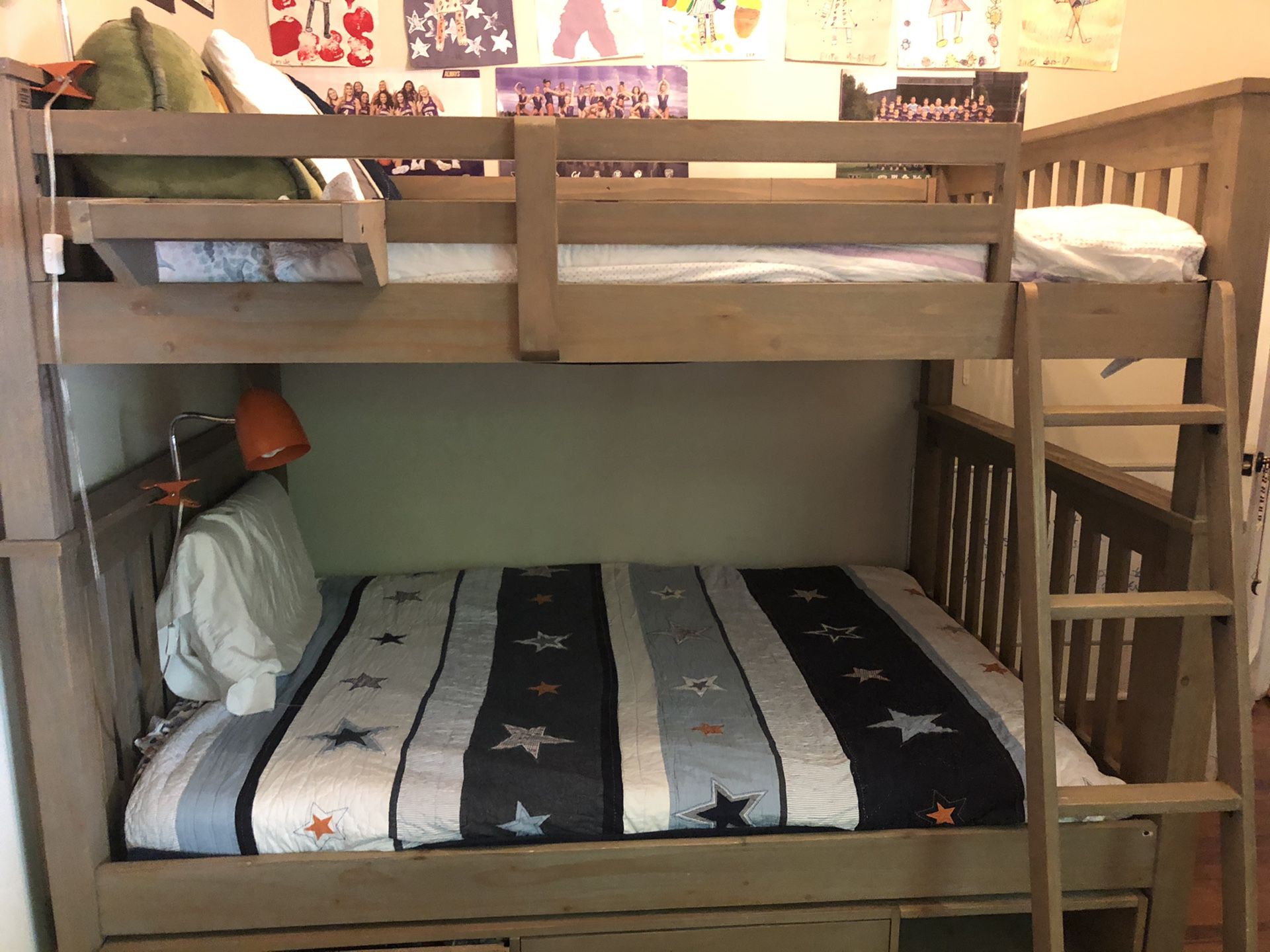 Double over double bunk beds -like new - moving - grey barnwood