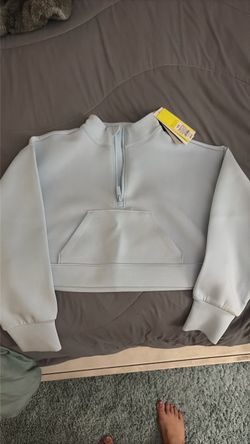 Light Blue Cropped Quarter-Zip Sweatshirt