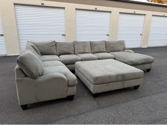 Olive Green 3 Piece U Shape Sectional Sofa With Oversized Ottoman-Free Curbside Delivery
