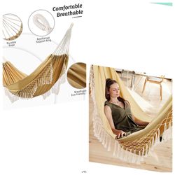 Indoor Hammock Garden Cotton Hammocks with Tassels 2 Person Durable Swing with Travel Bag Perfect for Beach, Yard, Bedroom, Patio, Porch, Indoor, Outd