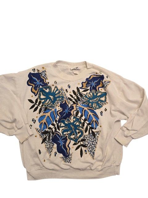 Vintage 90s Rachi Leaves Women's White Sweatshirt