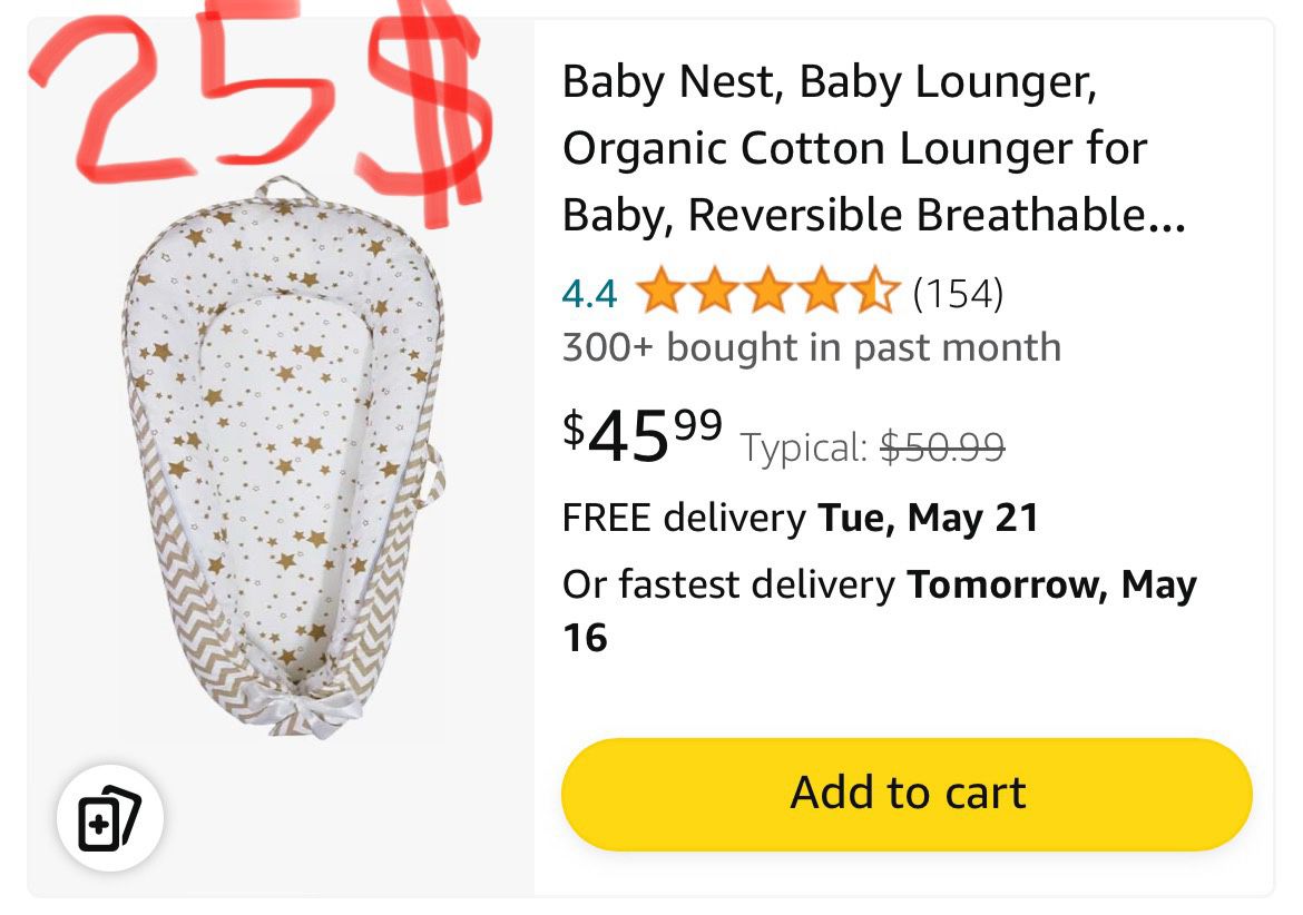 Brand New Baby Lounger Nest With Pillow, 0-24 Months, Organic Cotton