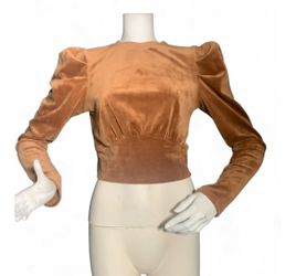 Velvet Puff Shoulder Cropped Long Sleeve Top