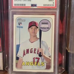 2018 Shohei Ohtani RC Topps Heritage rookie baseball card, (PSA) 9 Mint Rookie Card. 