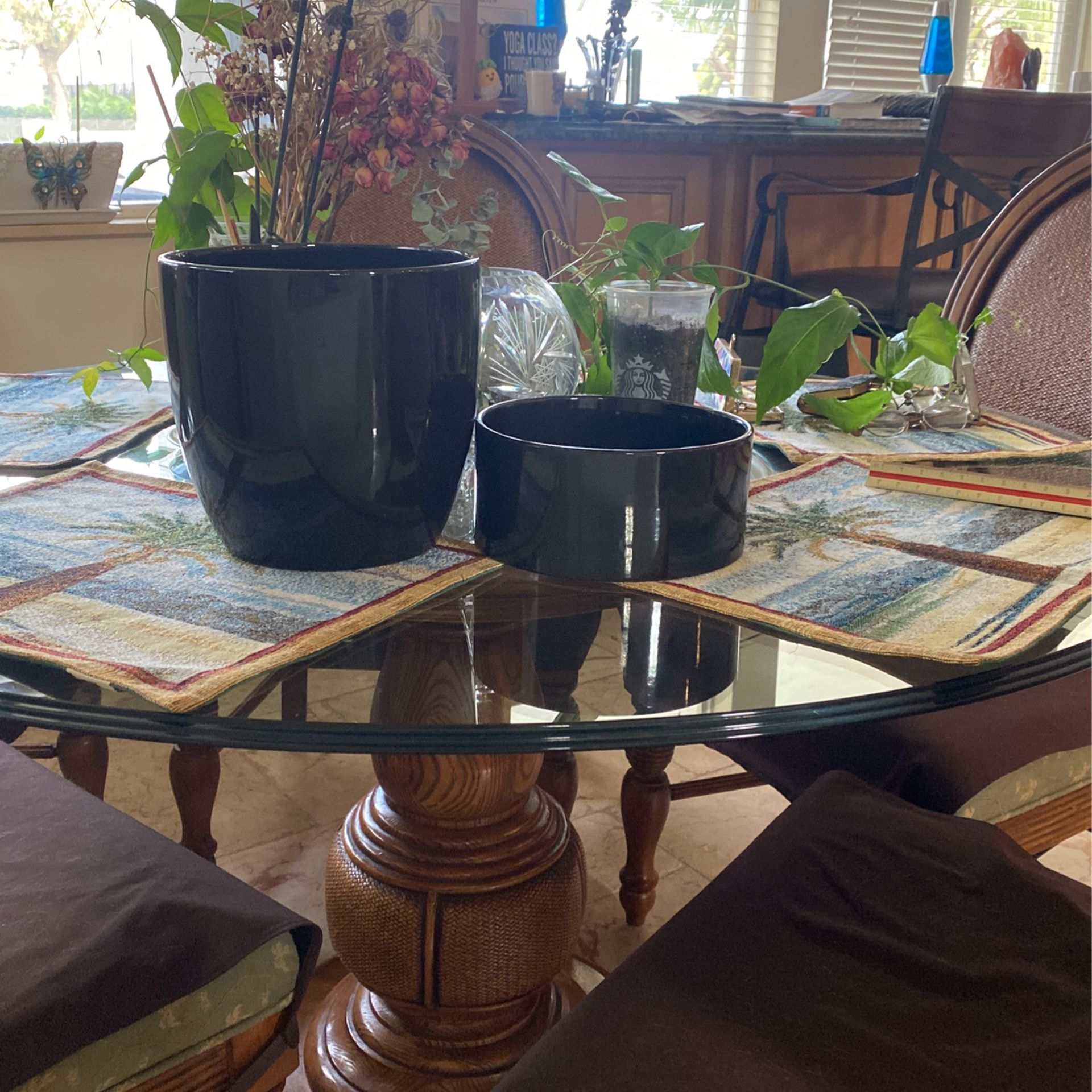 2 Black Ceramic Planter Pots