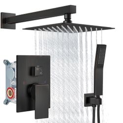 Aolemi Shower Faucet Set Rain Shower System with Handheld Spray Bathroom Shower Combo Rough-in Valve and Shower Trim Kit Included Matte Black 8 Inch W