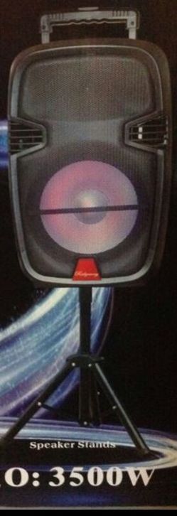 15 inch speaker and stand. Bluetooth speaker SD card,slot USB port,FM radio,microphone included for karaoke