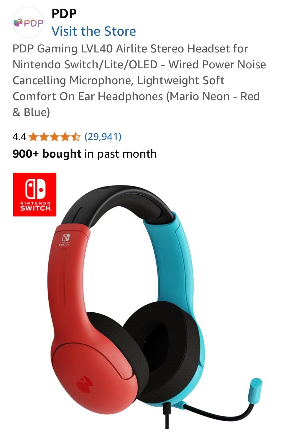 DP AIRLITE Wired Headset, Officially Licensed Nintendo Switch/Lite/OLED, Lightweight Durable Headphones, 3.5mm audio jack, Noise-canceling Flip-to-Mut
