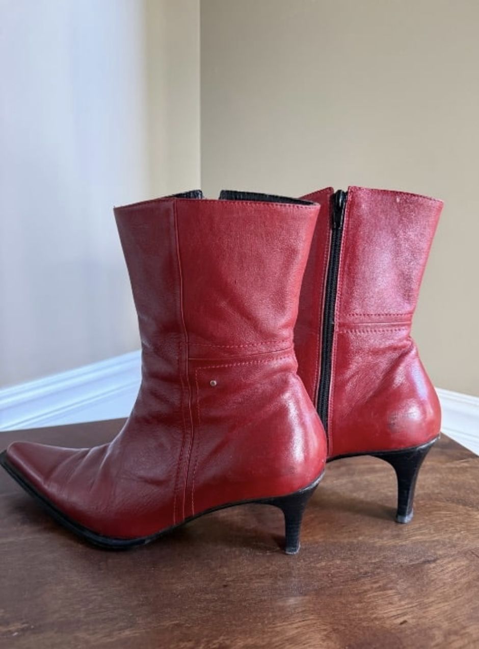 Red Leather Heeled Boots