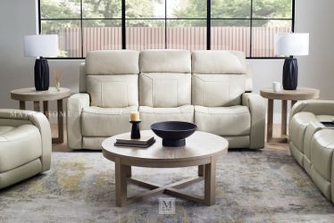 Leather Sofa and Recliner -Kona Immersive Audio Power in Ivory