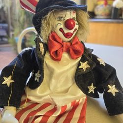 Patriotic Uncle Sam–Style Clown Doll – “Stars and Stripes”
