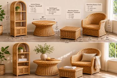 Vintage 1970s Genuine Rattan Furniture Collection - Matching Set
