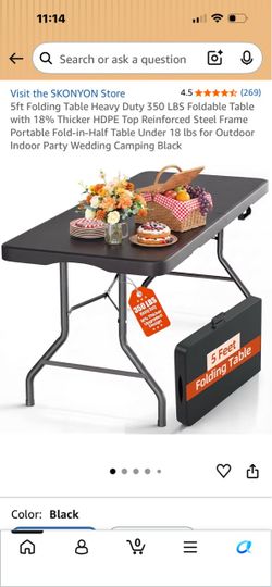 SKONYON 5ft Heavy Duty Folding Table Black