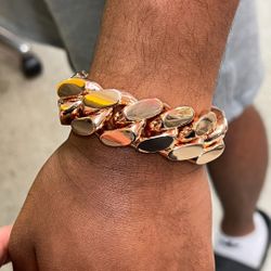 20mm Miami Cuban Link Pink Red Rose Gold Plated Bracelet 18k & 14k Crab Old School Regular Lock