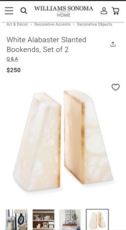 White Alabaster Slanted Bookends, Set of 2