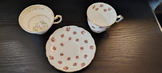 Vintage Tea Cups and saucer  Ansley Pink Rose and Foley Bird of Paradise