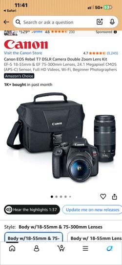 Canon EOS Rebel T7 DSLR Double Zoom Lens Kit