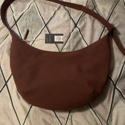 Slouchy Crescent Sling Handbag- Universal Brown Adjustment Strap Twill