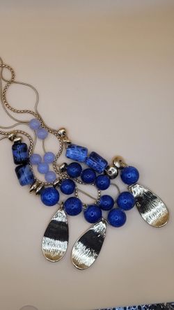 Halogen Brand, Women's Multilayered Gold Tone and Blue Marbled Stone Drop Necklace, One Size