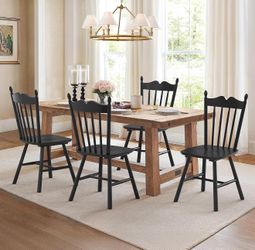 Set Of 4 LUE BONA Black Dining Chairs , Windsor Wooden Dining Chair with Thickened Backrest, Morden and Mid Century Kitchen Chairs for Dining Room Far