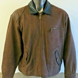  St john's bay leather coat  St Johns Bay Black Leather Jacket Zip Up Collared and Insulated Men Size XL Full Zip Lined Biker Bomber Vintage 