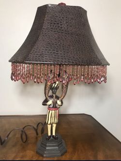 Vintage Blackamoor Figural Lamp with Beaded Shade