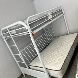 DHP Twin-Over-Futon Convertible Couch and Bed with Metal Frame and Ladder - White