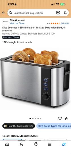 Elite Gourmet 4-Slice Long Slot Toaster ECT-3100