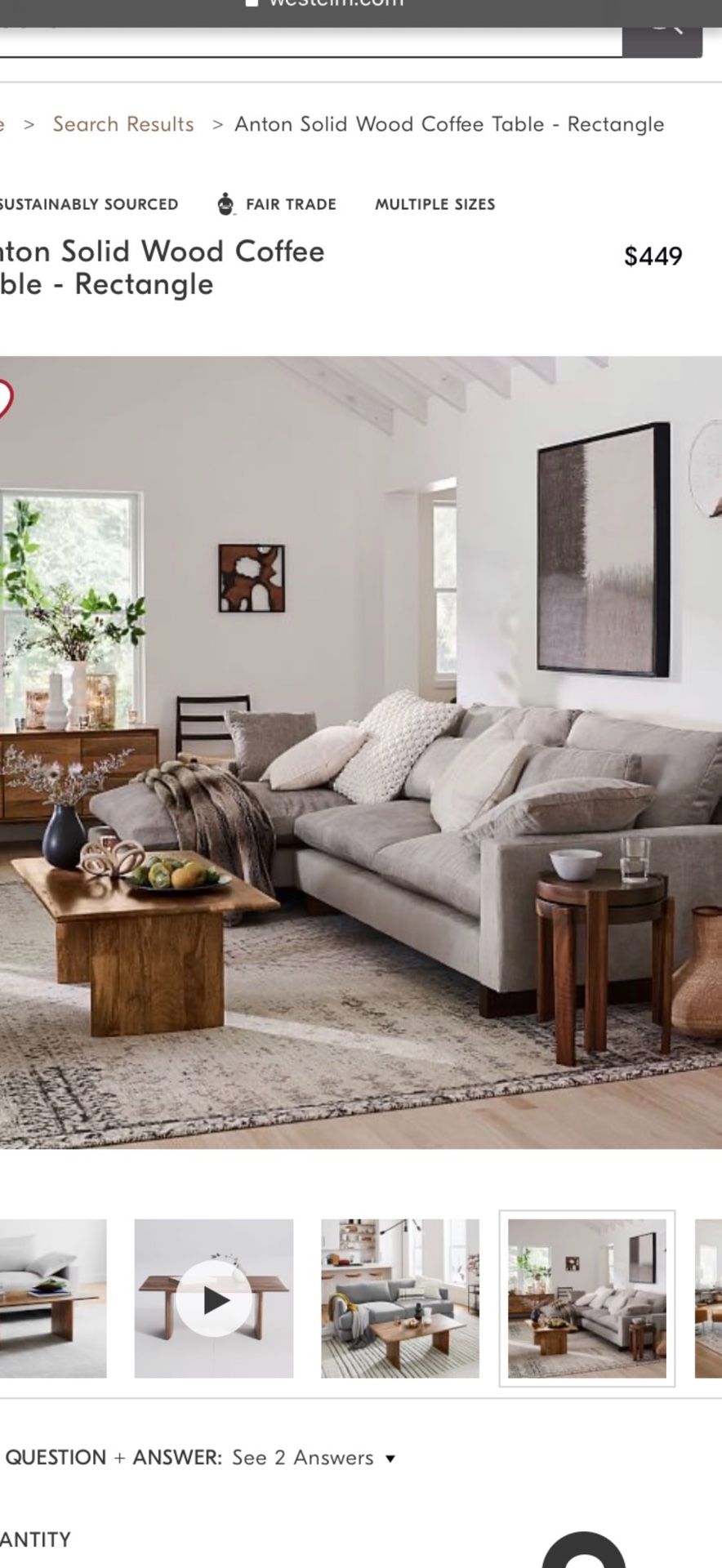 West Elm 2 Piece Harmony Sectional with Chaise