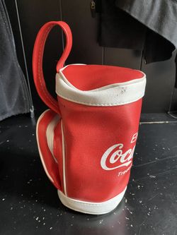 Vintage Enjoy Coca-Cola Mini Golf Bag Red White Vinyl 8" Long w Handle & Zipper