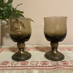 Vintage Brass And Glass Wine Glasses
