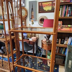 Vintage MCM Bentwood 4 Glass Shelf Wall Unit, Absolutely Gorgeous.  The shelves measure approximately 28" wide, 17" deep, 77" high