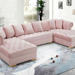 Presley 3-Piece Velvet Double Chaise Pink Sectional

