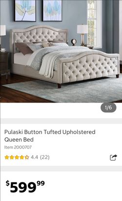 Thomasville Queen Upholstered Bed Frame – Tufted Beige w/ USB Ports
