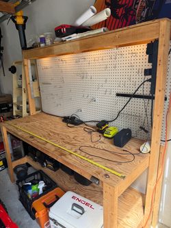 Wood Workbench with Pegboard Back Panel