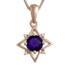 Jewelili 10K Yellow Gold W/ 5 mm Amethyst Round Natural White Round New in Box