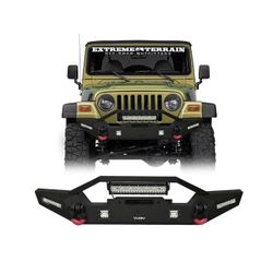 New in the box Wrangler Front Bumper Compatible with 97-06 Wrangler TJ Rock Crawler Black Texture Off Road Bumper w/Winch Plate & 5 Aluminum Lights & 