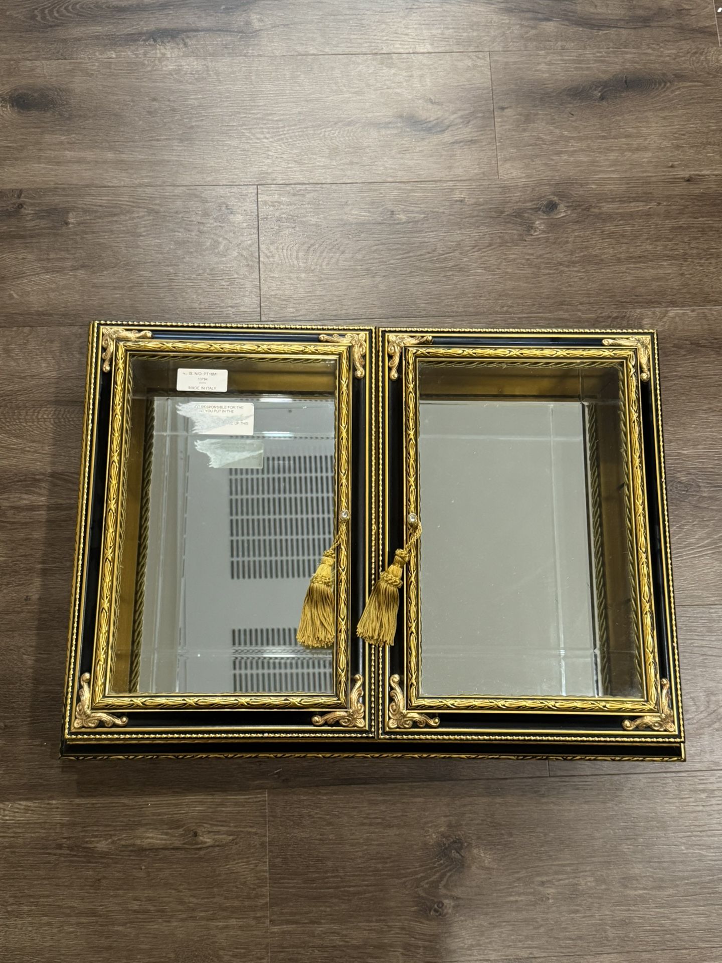 Vintage Pita Furnishings Italian Mirrored Wall Cabinet Gold Tassels 19x26in Rare