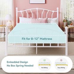 C121 $80  14 Inch Queen Size Heart Shaped Metal Platform Bed Frame with Headboard and Footboard, Under-Bed Storage Space, Noise-Free Mattress Foundati