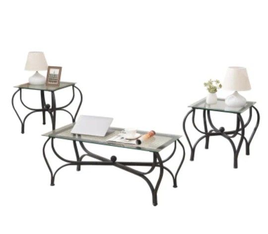 Brand new 3pcs coffe/end table set tempered glass new in box assembly Required