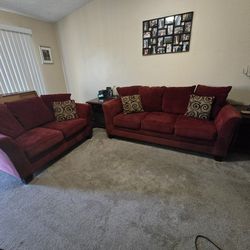Burgundy couch and love seat for sale
