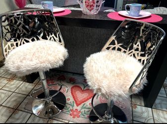 Set of (2) ModernPink and Chrome Bar stools- READ Description