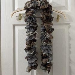 Ruffled Scarf Brown Grey Silver