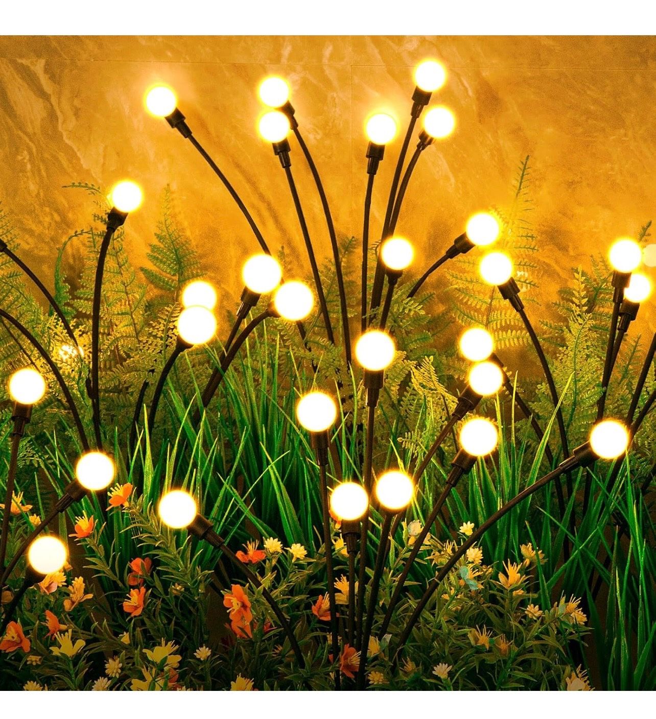 Solar Lights Outdoor(4-Pack, 32 LEDs), Solar Garden Lights, Outdoor Decorations, Firefly Light for Patio Decor, Big Bulb, Unique Gifts for Women, Gift