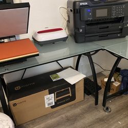 L Shape Computer Table Frost Glass Like New