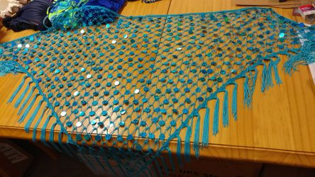 Scarf/Shawl, Turquoise with Blue/Green sparkle circles