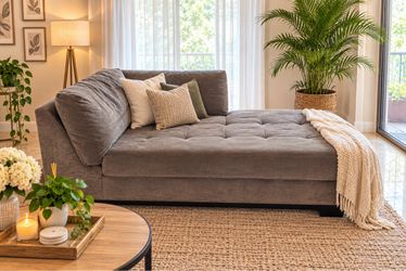 Gray Velvet Tufted Chaise Lounge Sofa